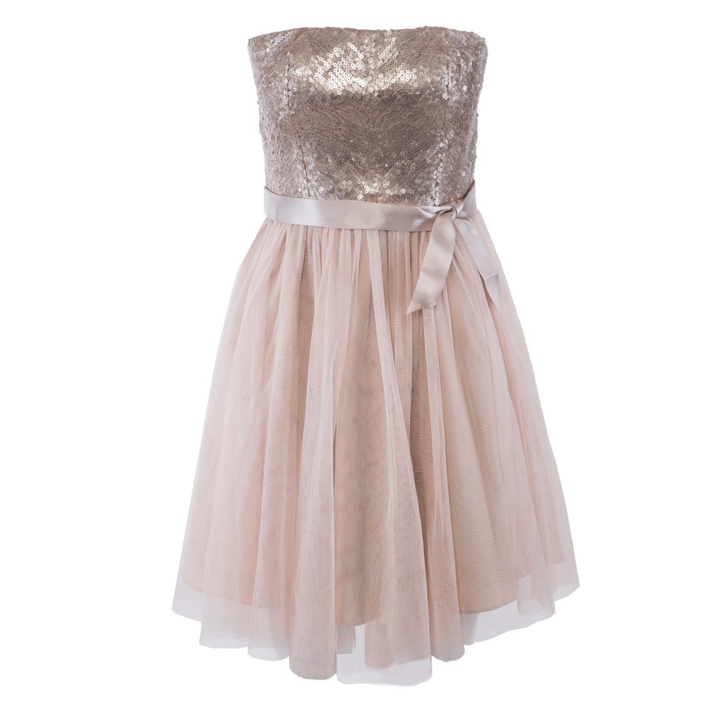 NWT BEADED STRAPLESS PARTY COCKTAIL DRESS IN CHAMP